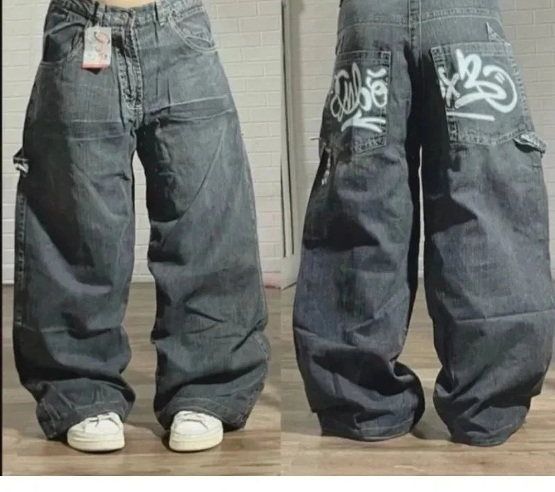 Streetwear Embroidered Baggy Jeans Women High Waist Wide Leg