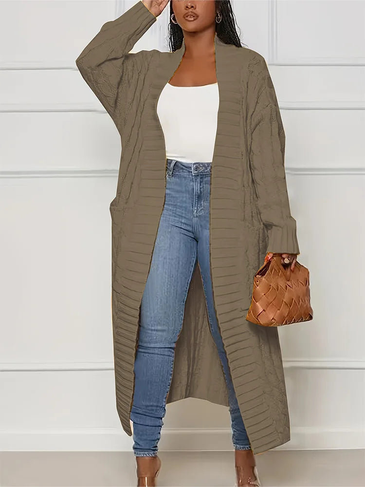 Women's Long Cardigan With Pockets Knit Sweater Acrylic