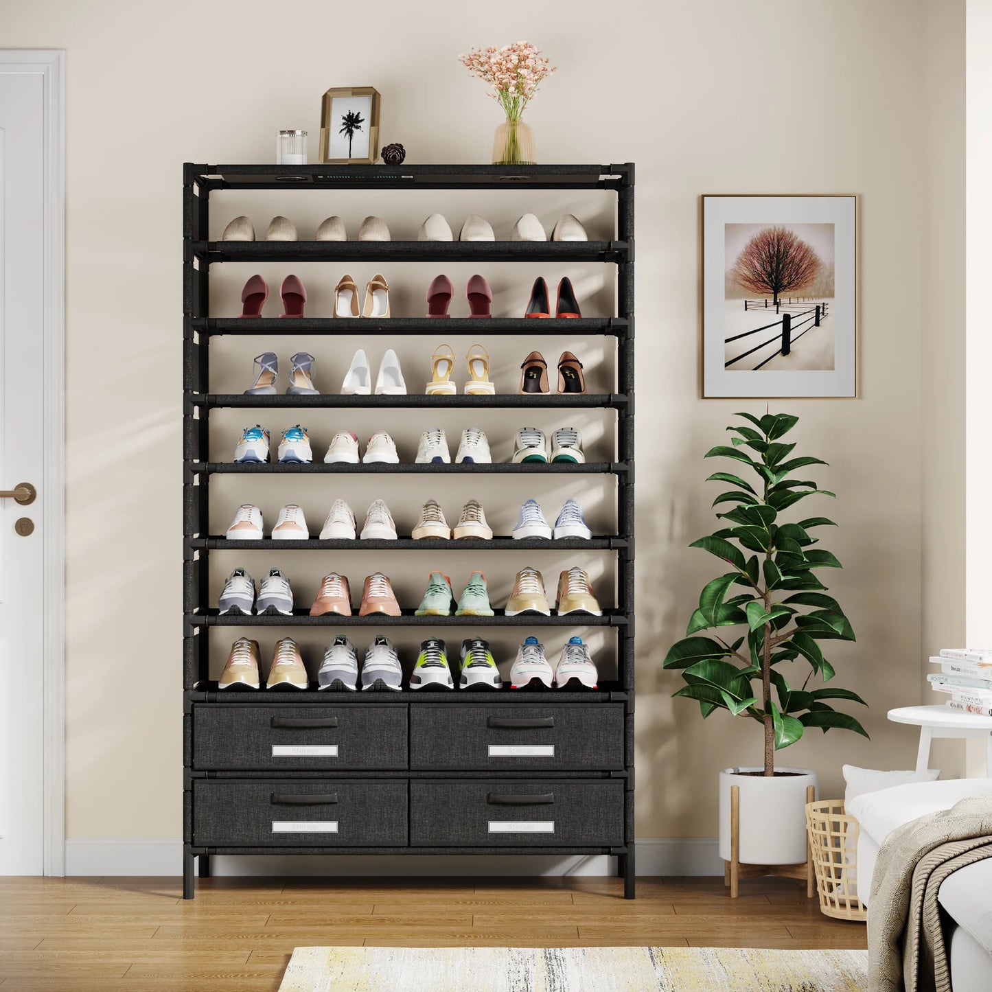 Tribesigns 10 Tier Shoe Rack Organizer with Bins Drawers