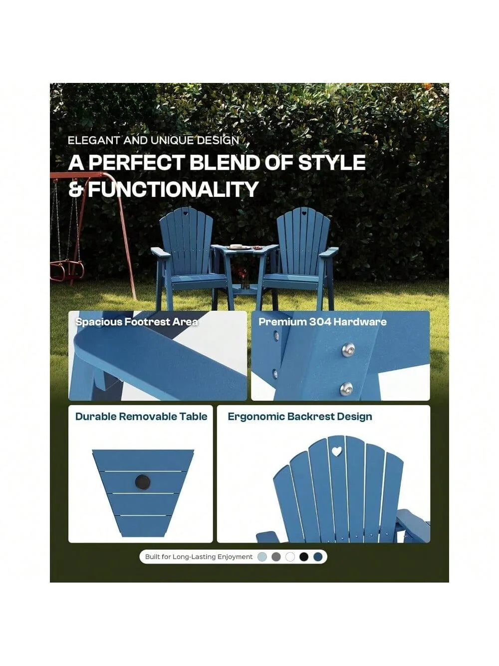 Adirondack Chairs Set Of 2 With Connecting Table HDPE