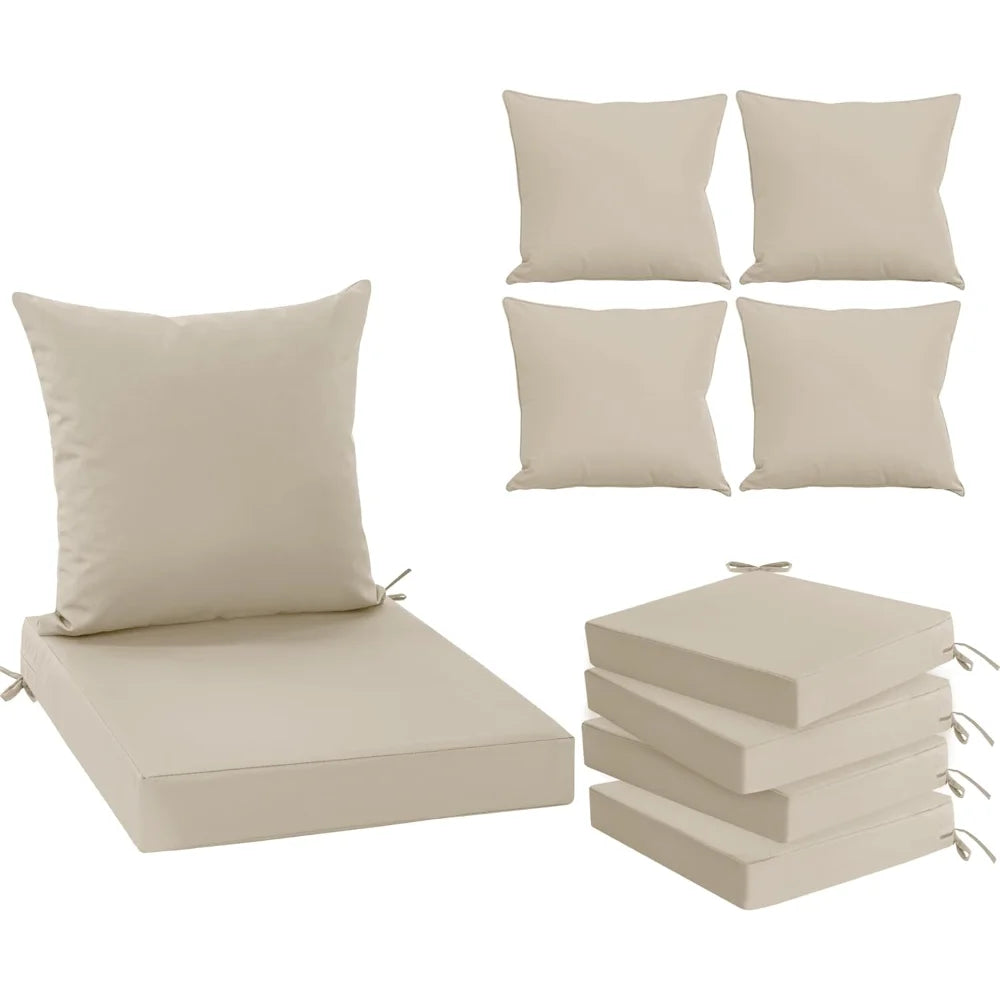 Outdoor Chair Cushions Set of 4 Waterproof Backrest and Deep Seat Cushion Set for Patio Furniture
