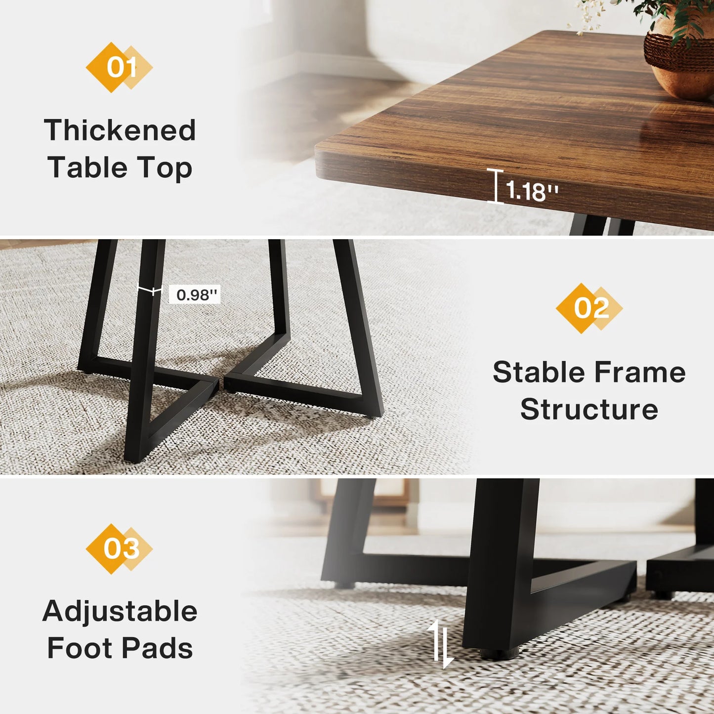 Tribesigns Square Dining Table For Four Industrial Wood