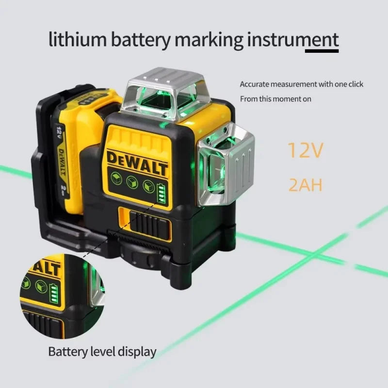 Dewalt DW089LG 3 Sides 360 Degree 12 Lines Laser Level Green Light Meter Outdoor Use 12V Battery