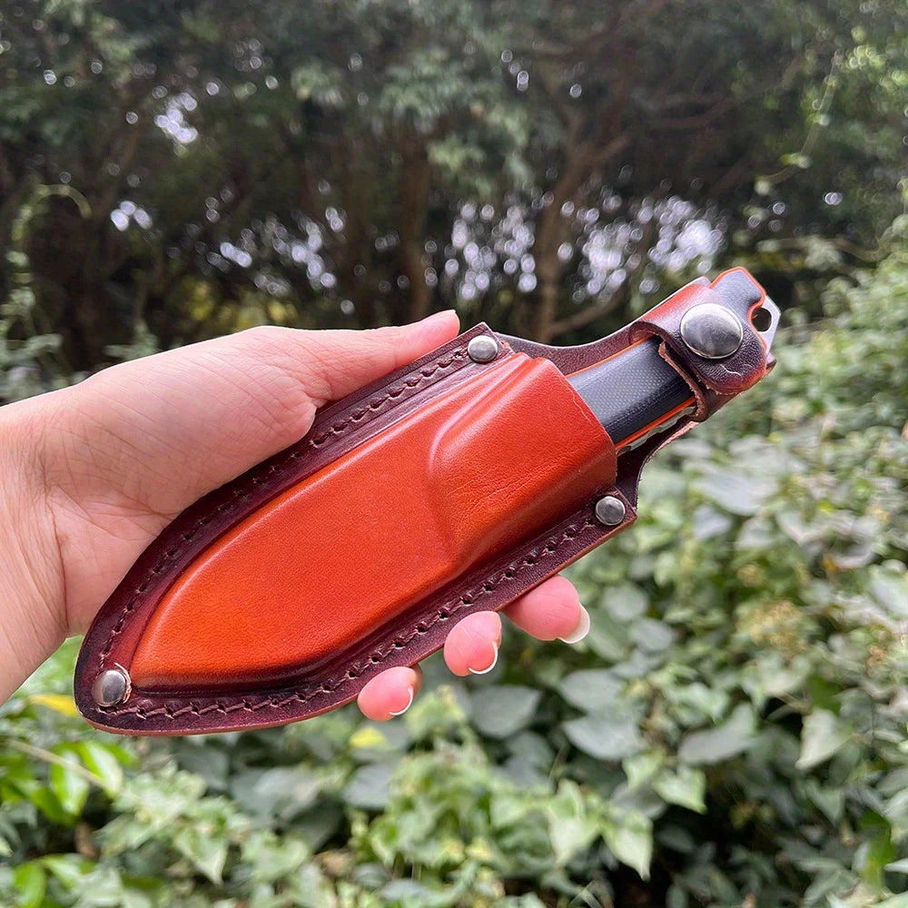 Outdoor Fixed Knife with Leather Sheath for Camping and Hiking