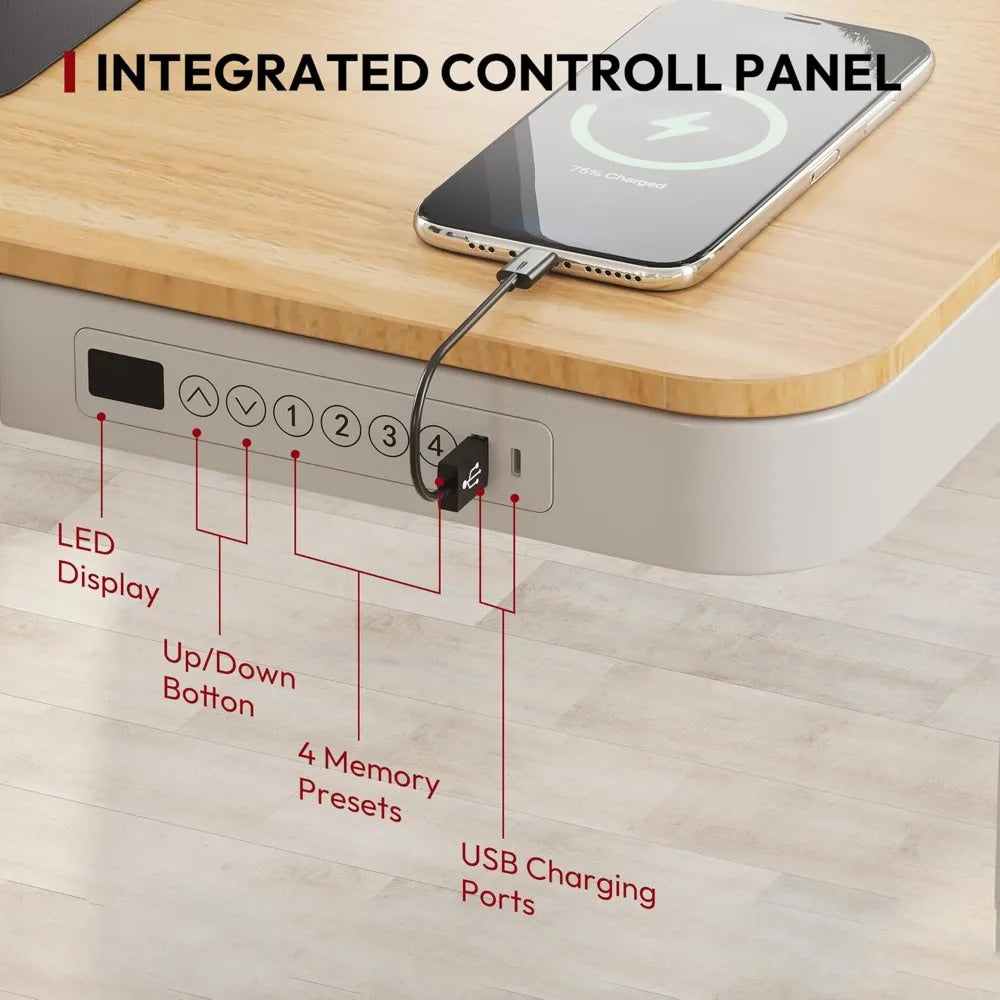 Electric Adjustable Standing Desk with Storage and USB Ports