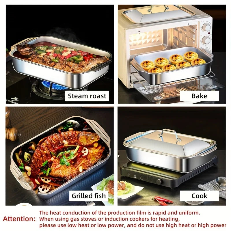 Extra Large Stainless Steel Non-Stick Baking Tray with Lid
