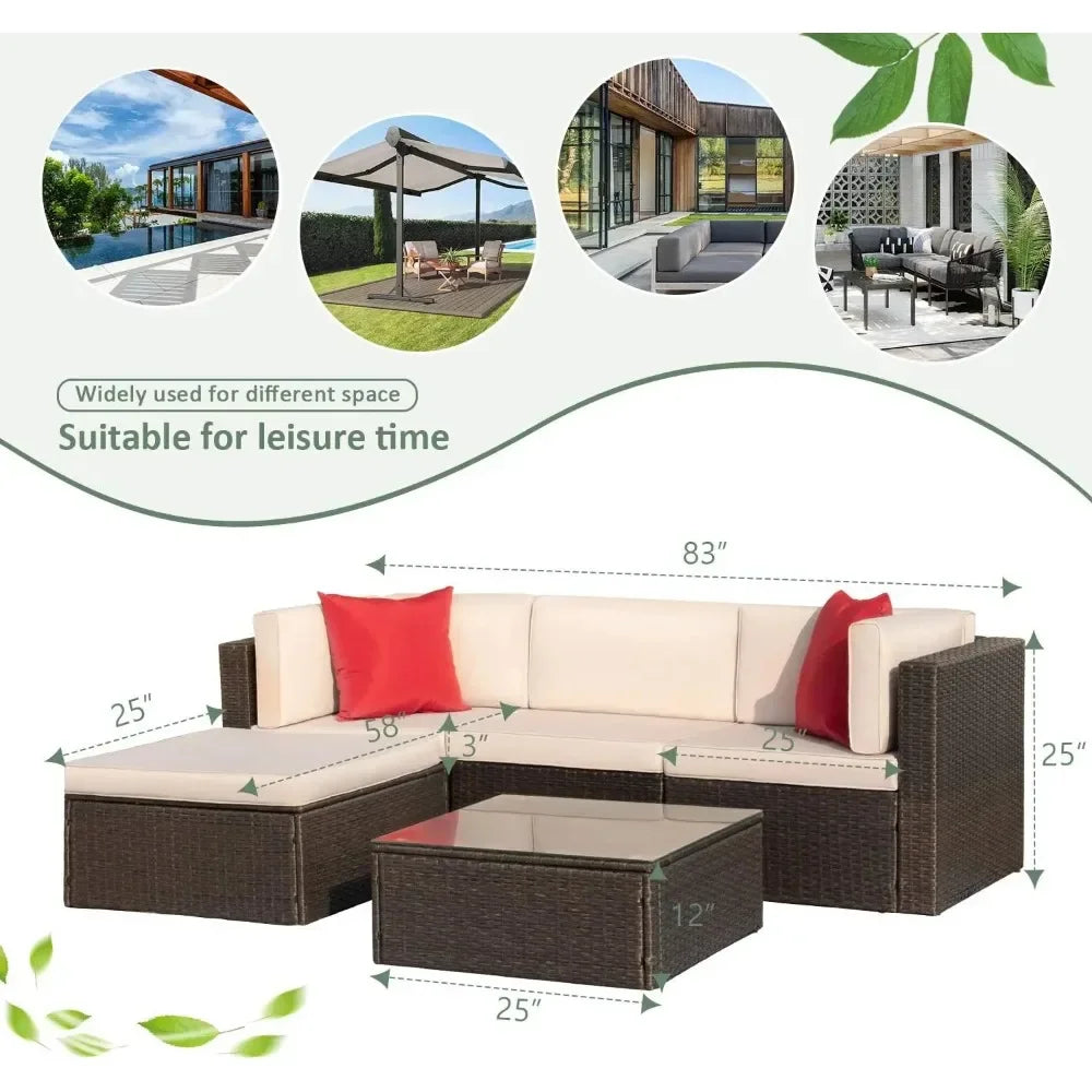 2/5 Pieces All Weather Outdoor Sectional Patio Furniture Set Wicker Rattan Sofa