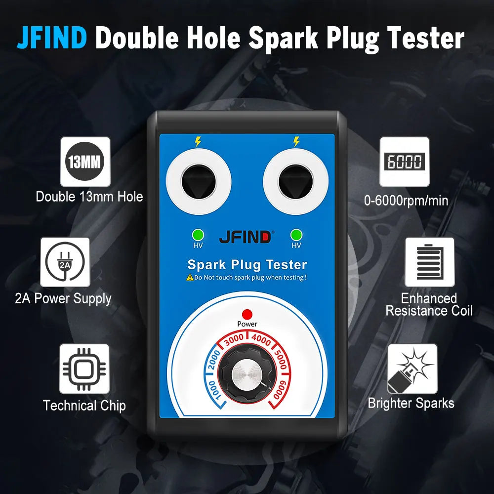 Spark Plug Tester Double Hole Diagnostic Tool 12V Auto Engine Ignition Detector 0-6000RPM
