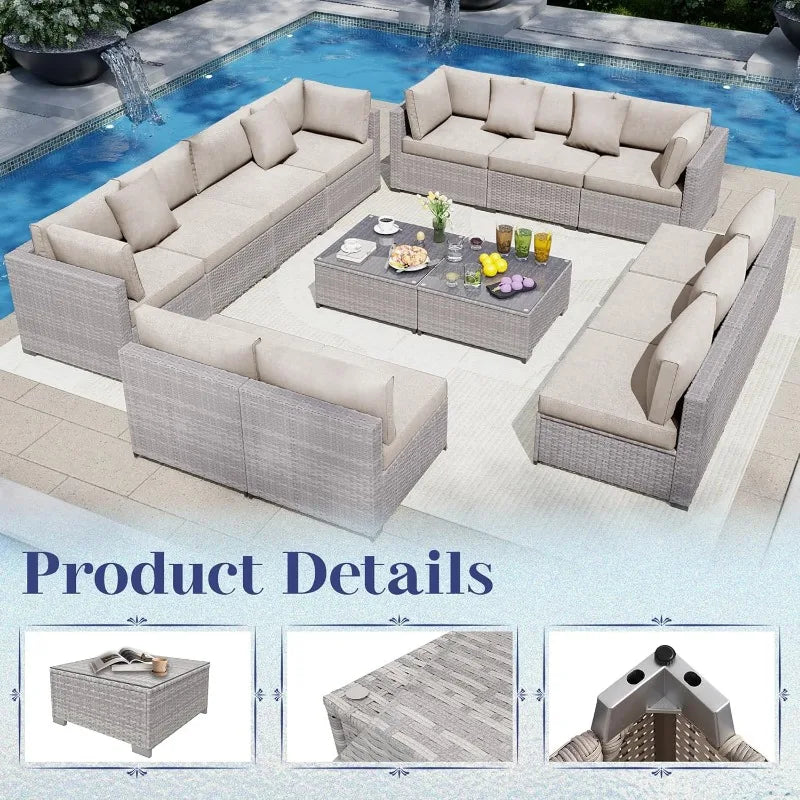 KIGOTY Patio Furniture Set 7 Pieces Outdoor Sectional Sofa All Weather PE Rattan Modular Sofa