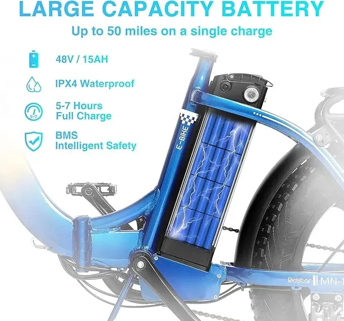 Folded Electric Bike 1000W Fat Tire Rear Seat Front Basket