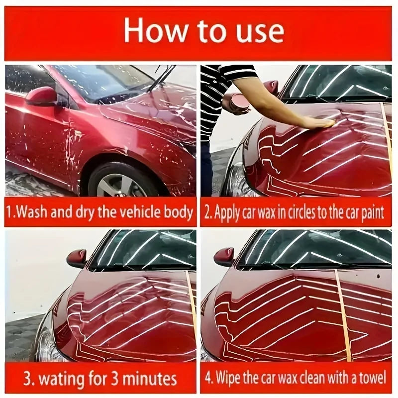 200g red Car Wax for Car Paint Care, Waterproof Wax, Renovation Polishing Protection, Hydrophobic Coating, With Waxing Sponge!