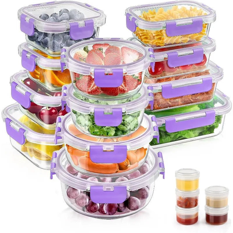 34pcs Glass Food Storage Containers With Lids Set Leak Proof