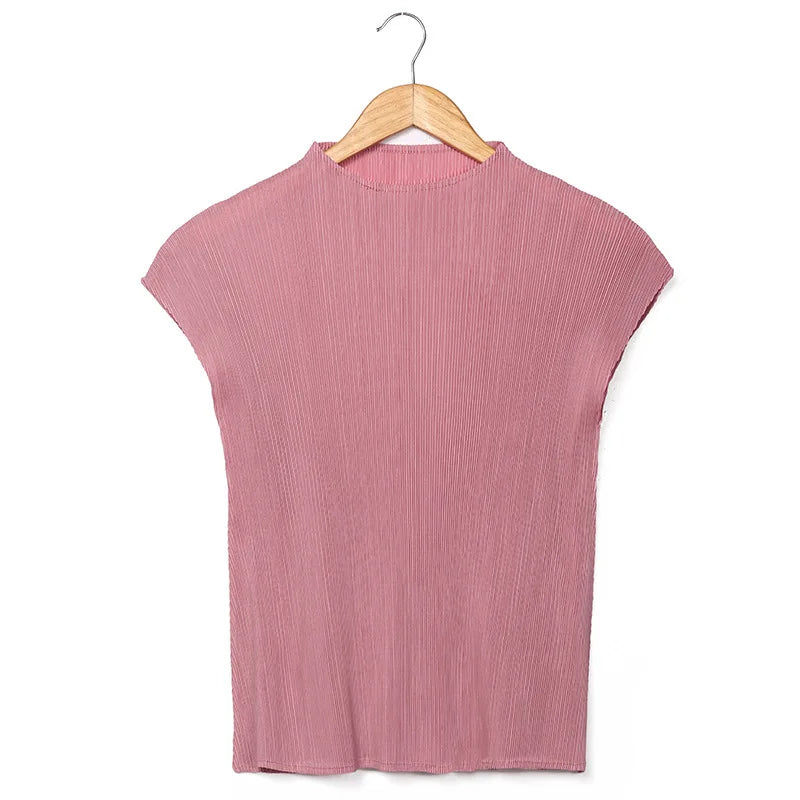 YUDXCN Women Pleated Top with Stand Up Collar