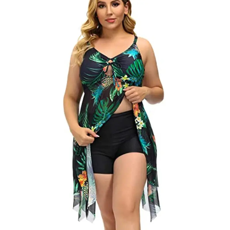 Stylish Women's Plus Size Two Piece Tankini Swimwear Set