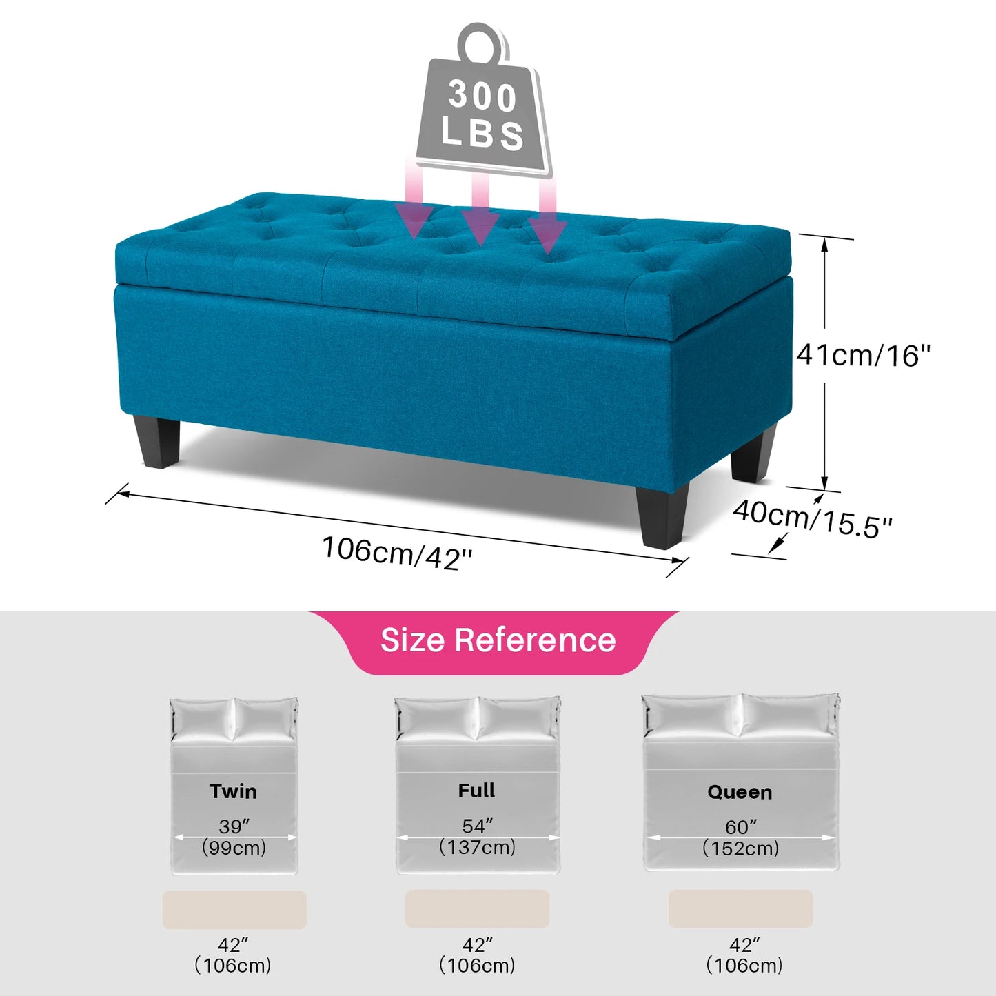 Redlife Storage Ottoman Bench Tufted Lid And Safety Hinge