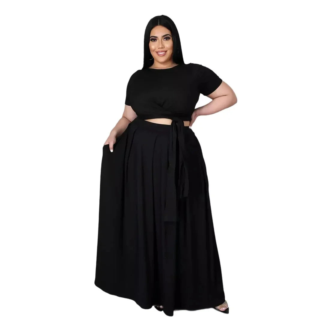 Stylish Plus Size Women's Two-Piece Skirt and Top Set