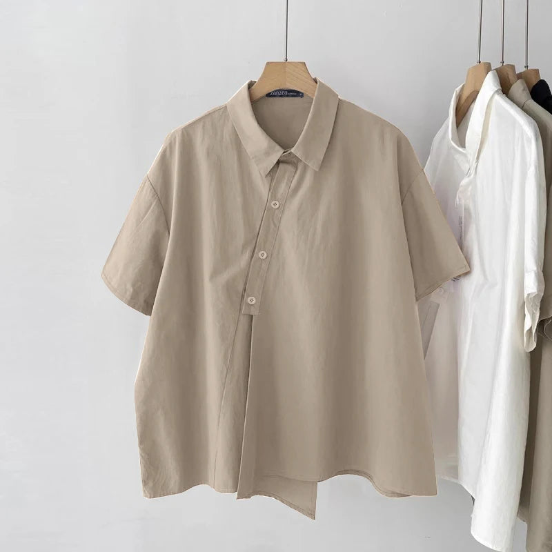 ZANZEA Women Loose Lapel Neck Button Front Shirt Blouse