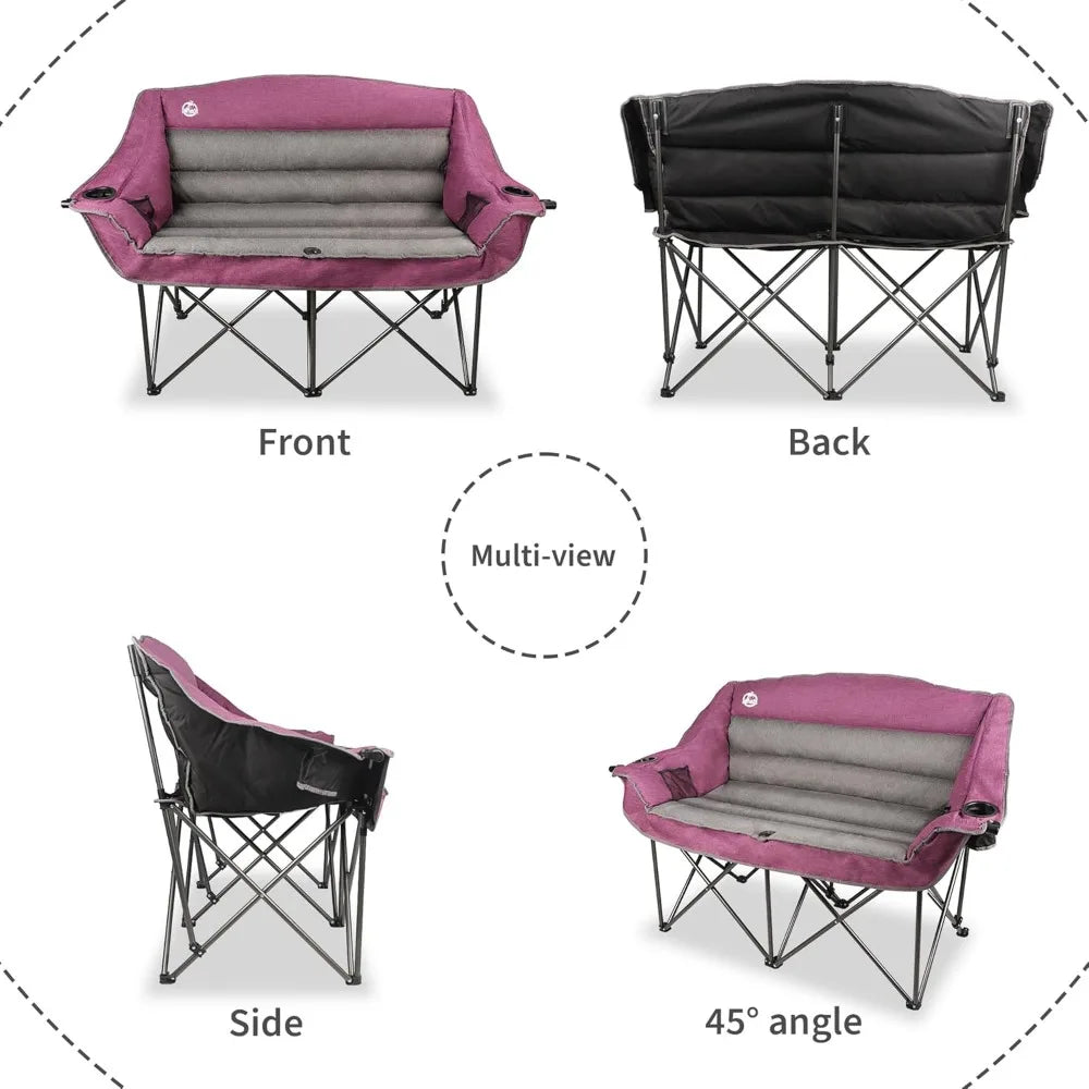 Heavy Duty Folding Duo Chair With Cup Holders And Carry Bag