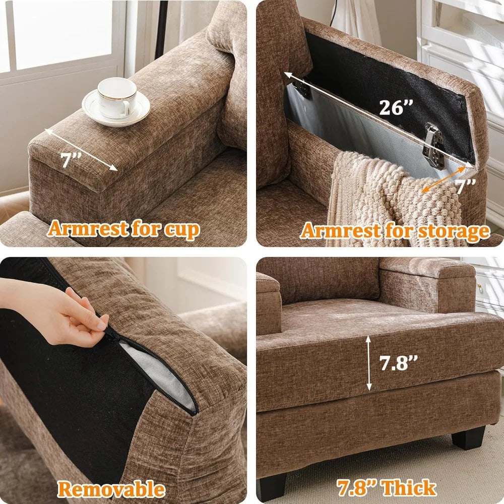 RBXC Oversized Armrest Storage Accent Chair Deep Seat