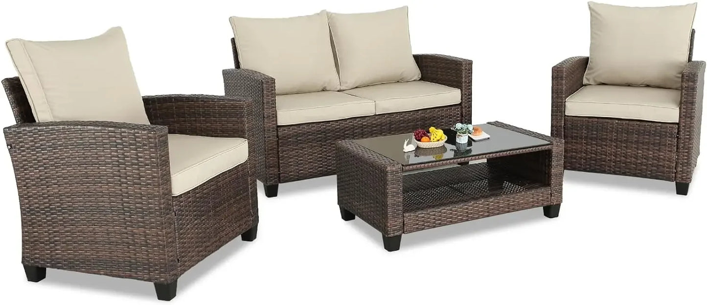 3 4 5 Pieces Patio Furniture Sets Outdoor Sectional Wicker Set Outdoor Conversation Set Patio Loveseats with Coffee Table