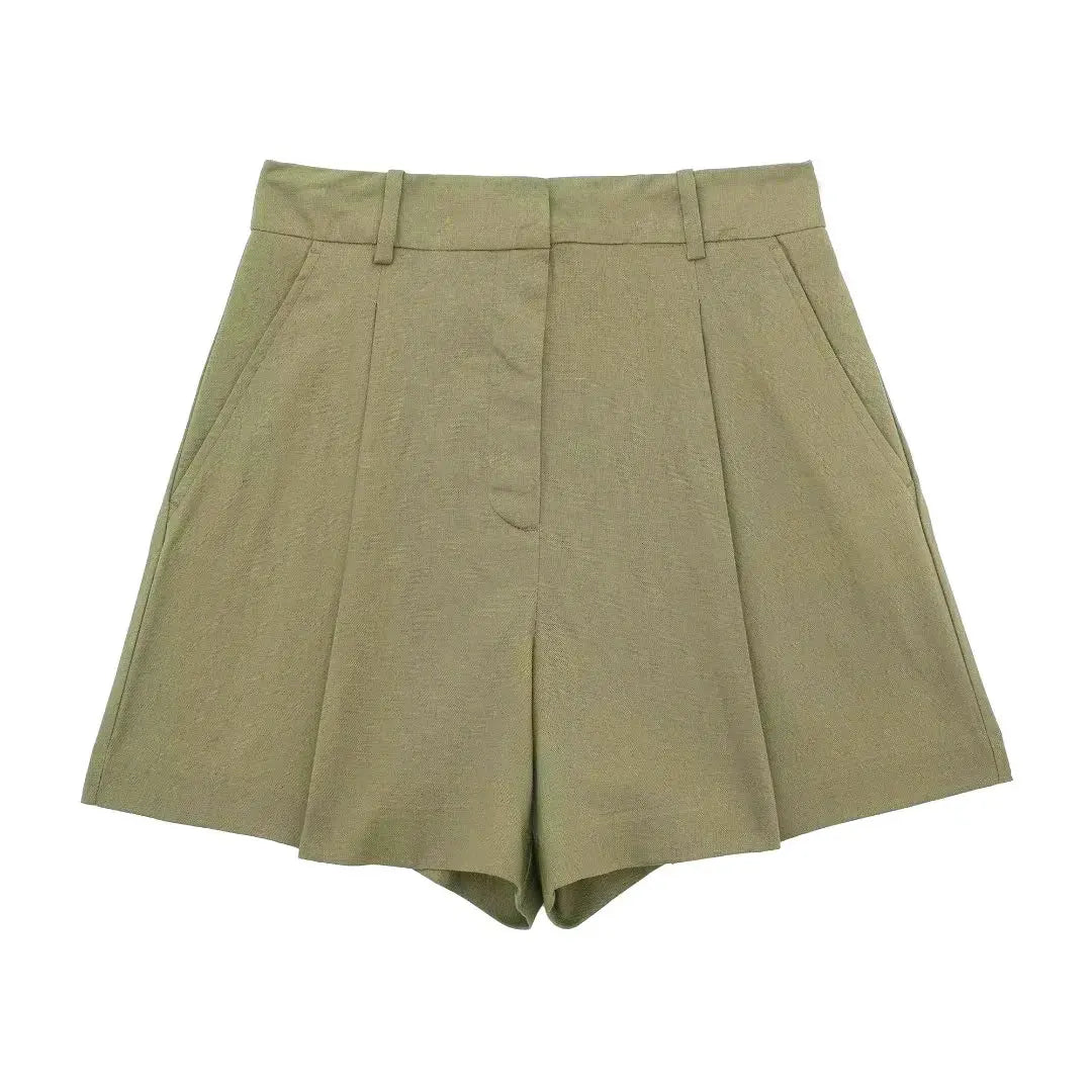 TRAFZA Women Casual Vintage Pant Suit Vest Shorts Set