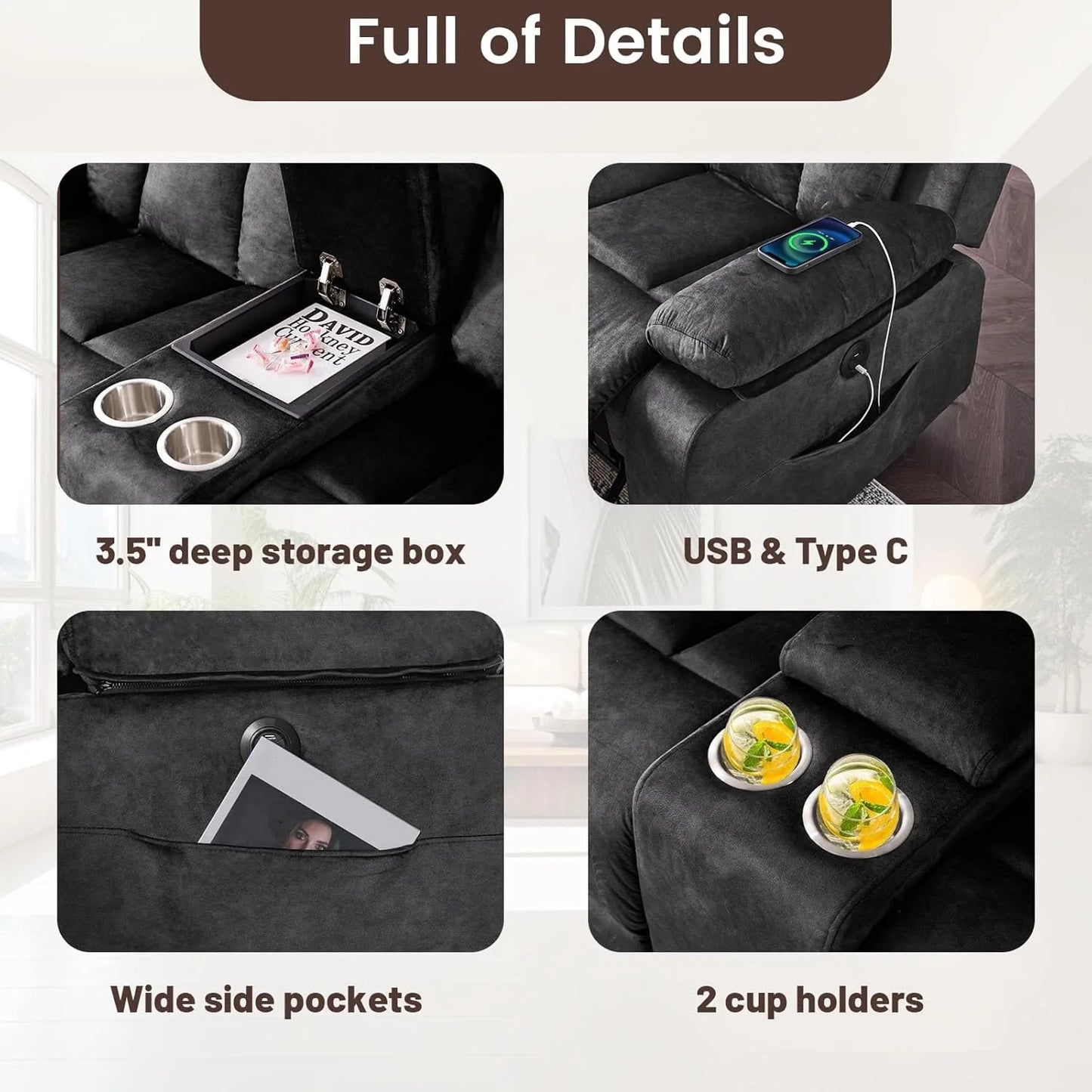 HUANZHUANG Power Reclining Loveseat With Massage And Heat