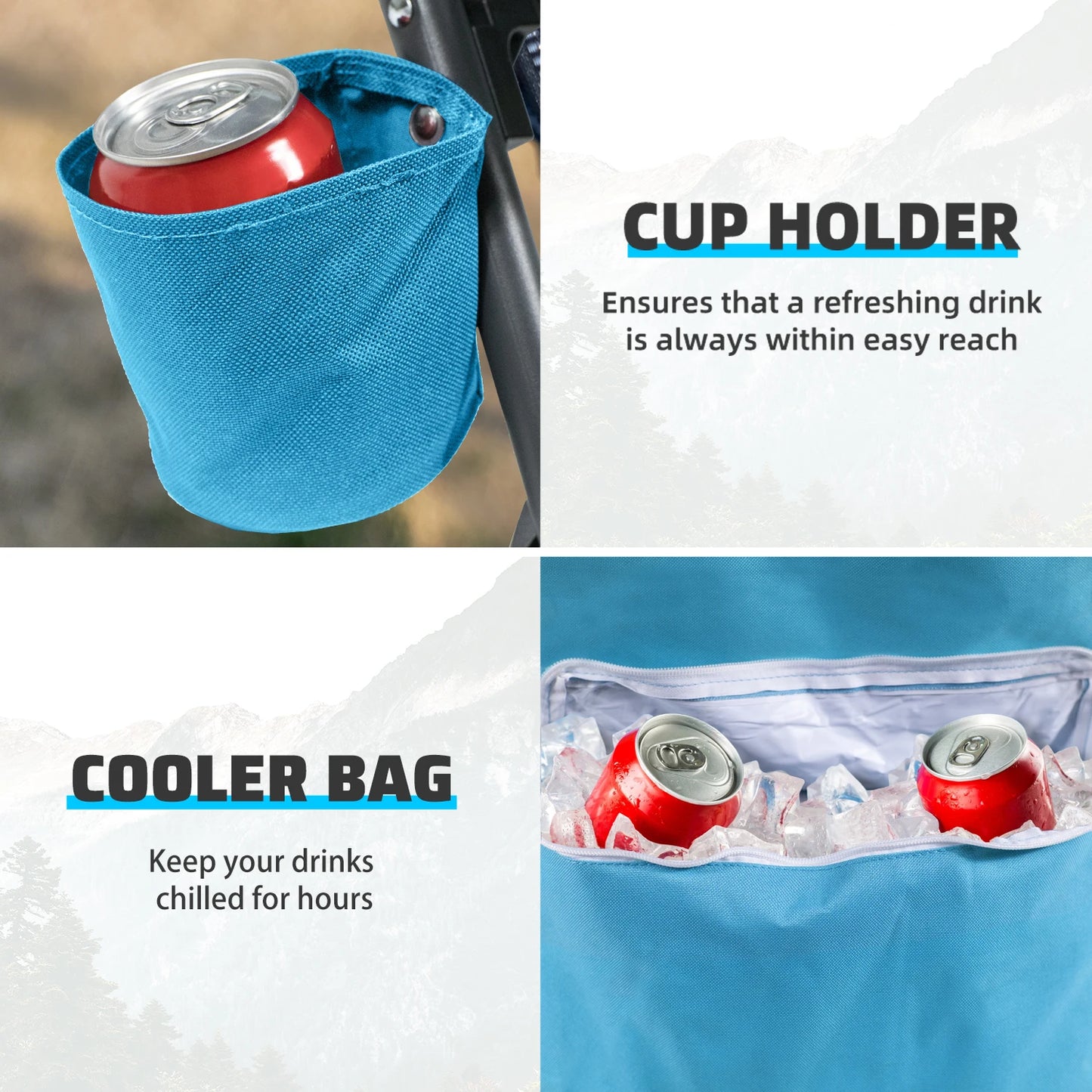 Tisetrail Portable Beach Chair With Cooler Bag Cup Holder