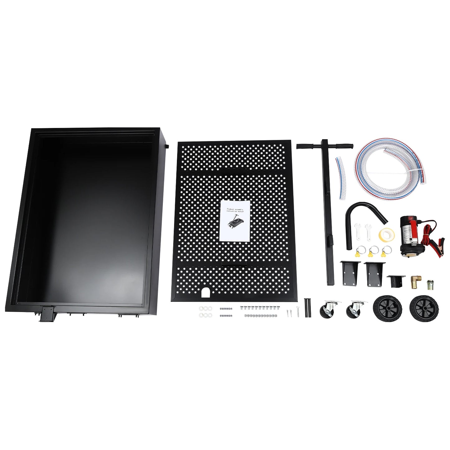12V 155W 15 Gallon Electric Oil Drain Pan Set with Pump and Hose Foldable Handle Oil Drain Cart