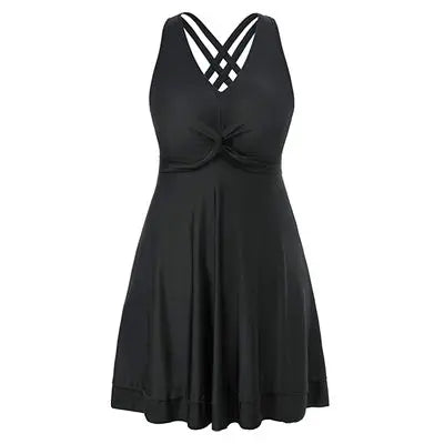 Plus Size Women Summer Swimdress Tankini Set for Chubby Figures