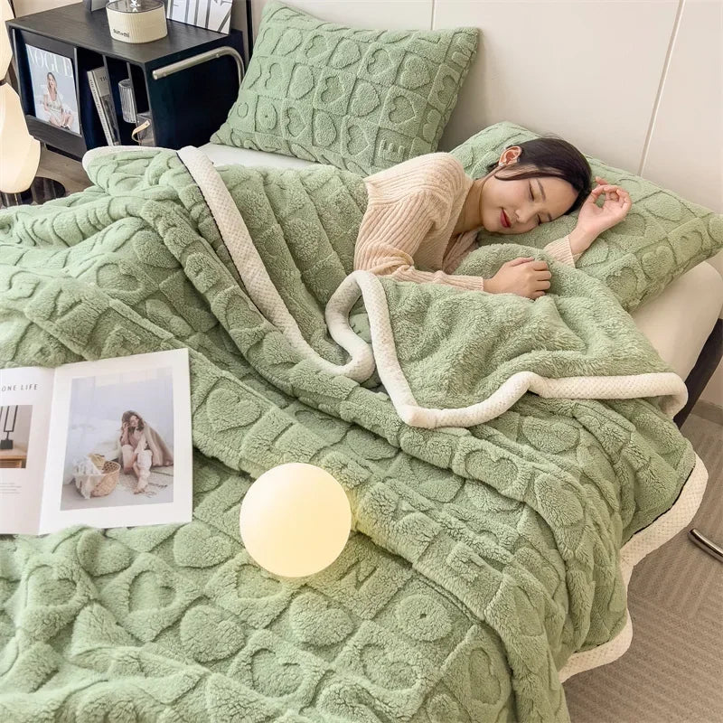 Love Coral Fleece Throw Blanket 3D Heart Plaid Lightweight Super Soft Sofa Cover Winter Blanket