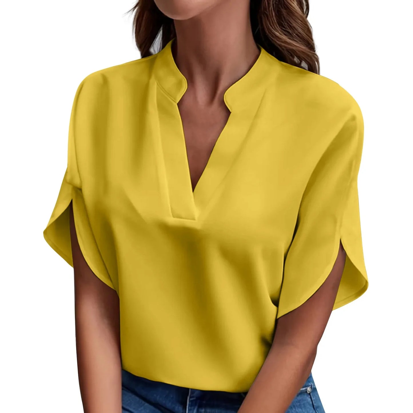 CN Guangdong Summer V Neck Loose Blouse for Women
