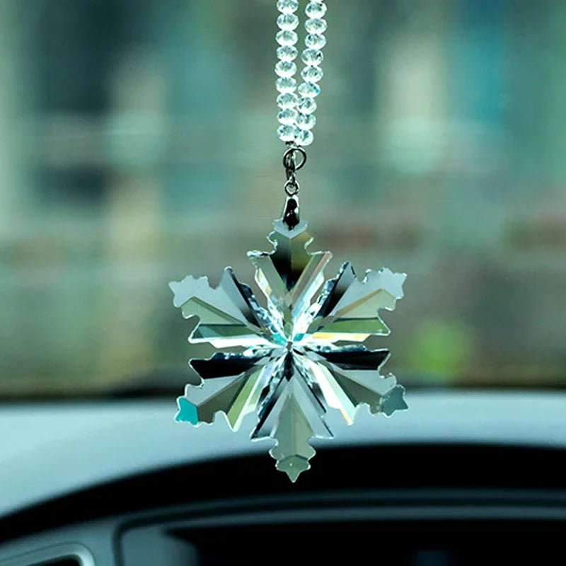 Elegant Snowflake Clear Crystal Car Pendant Ornament for Interiors