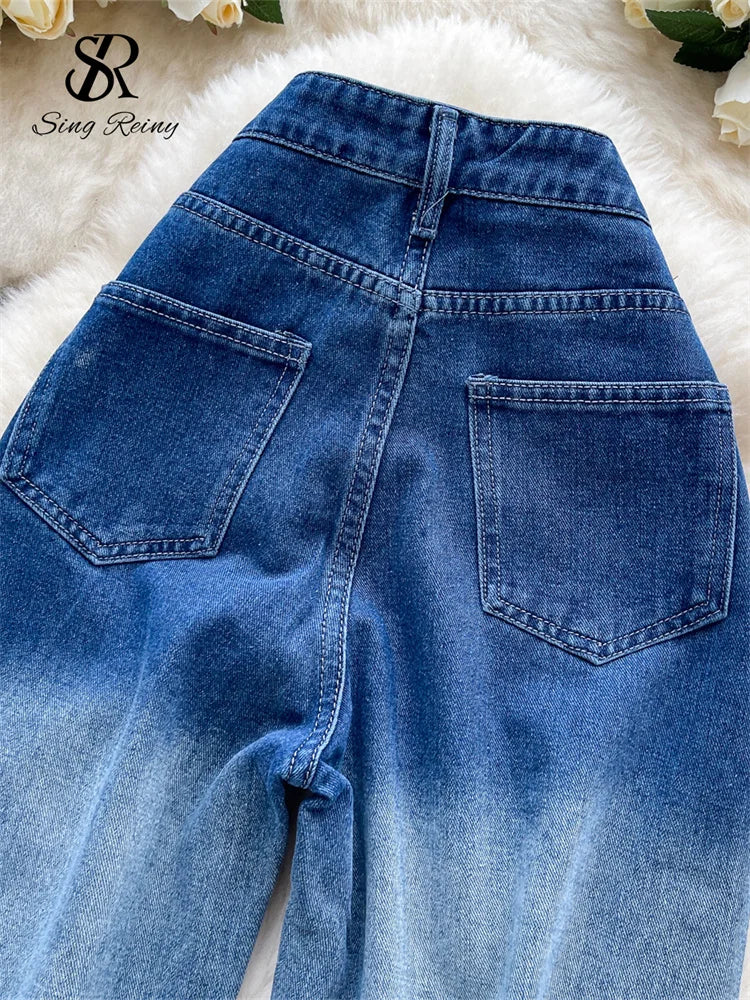 SR.Singreiny High Street Gradient Jeans Women High Waist