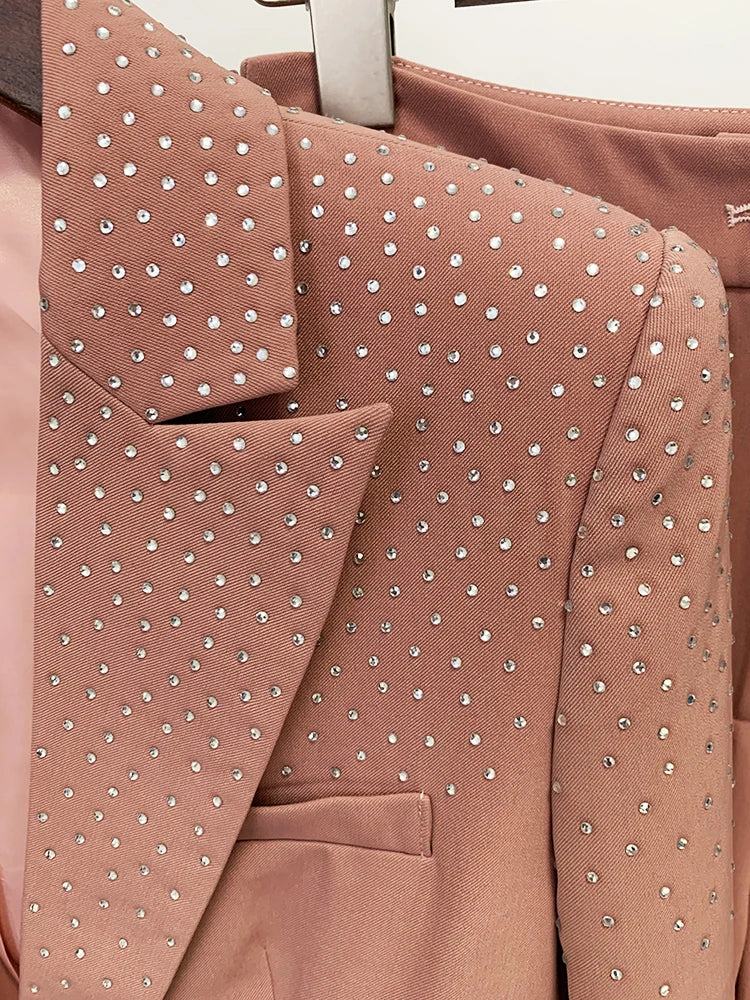 Elegant Women's Designer Suit Set with Beaded Blazer and Pants