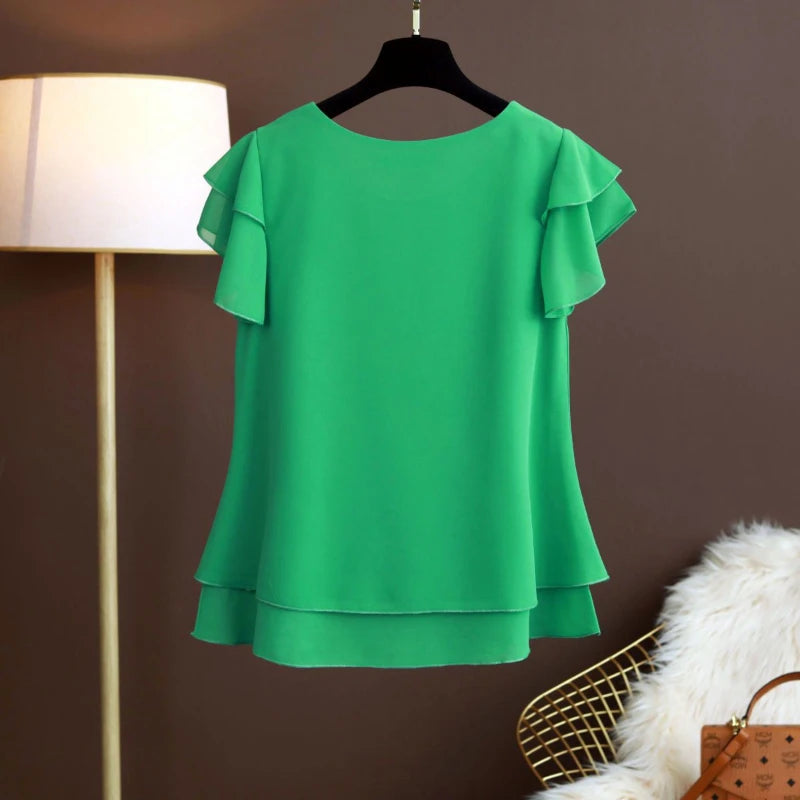 YUQI Fashion Summer Plus Size Loose Casual Chiffon Blouse Top