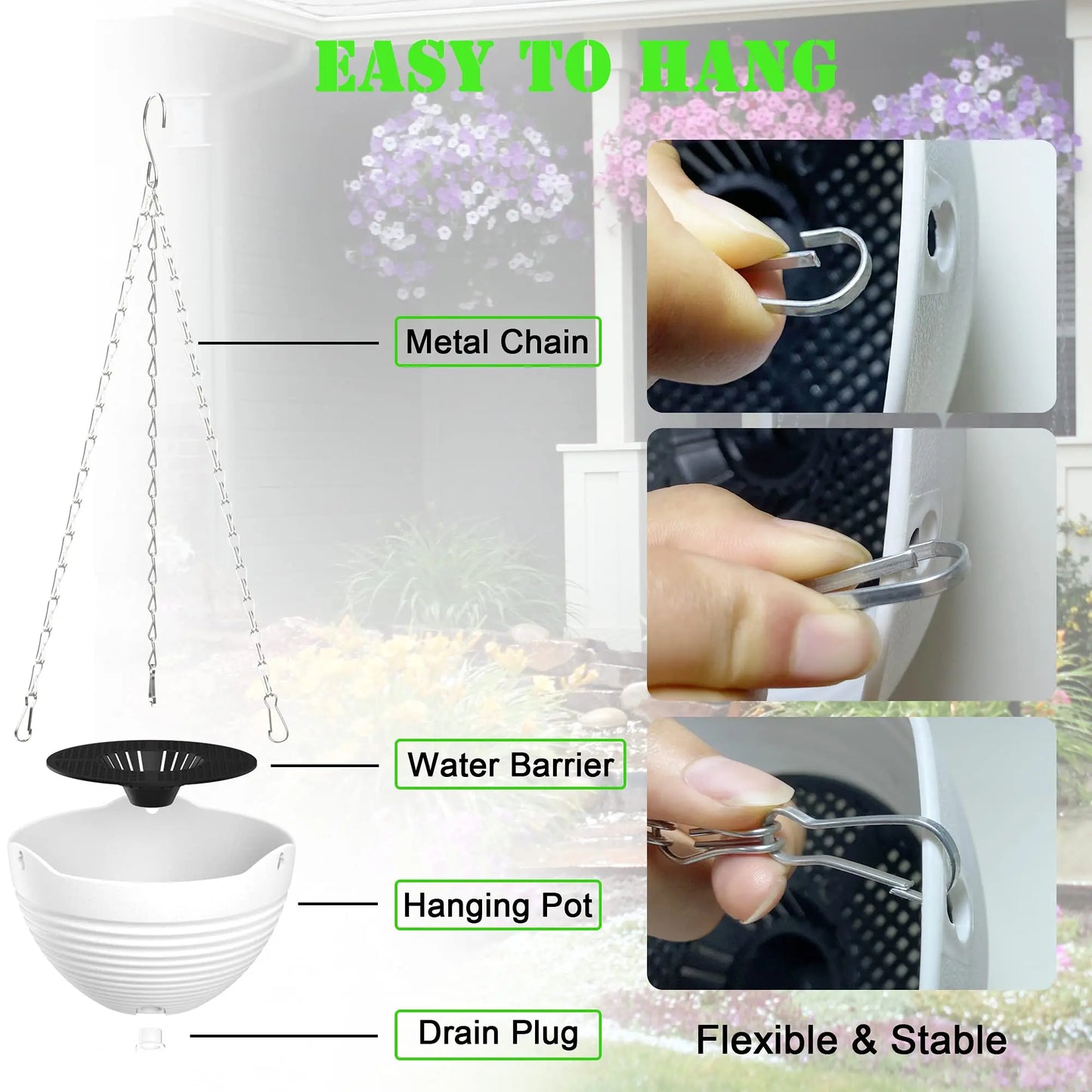 Choice 4 Pack Hanging Planters Indoor Outdoor Drain Holes