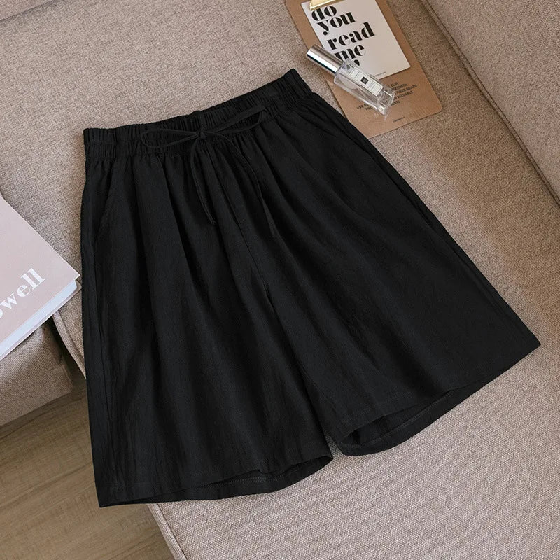 Women’s Casual High Waist Cotton Shorts with Pockets