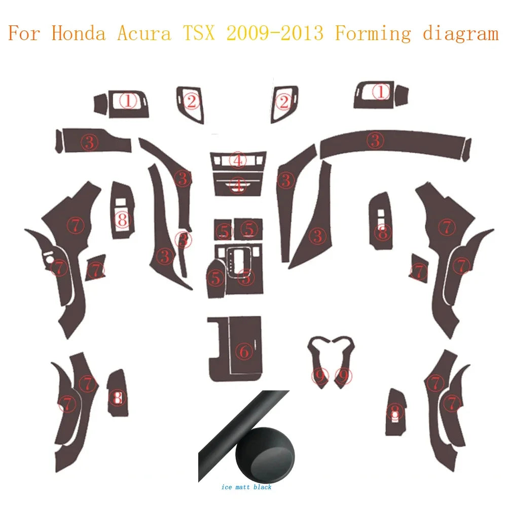 Car Styling Carbon Fiber Interior Center Console Color Change Molding Sticker Decals for Honda Acura TSX 2009 to 2013