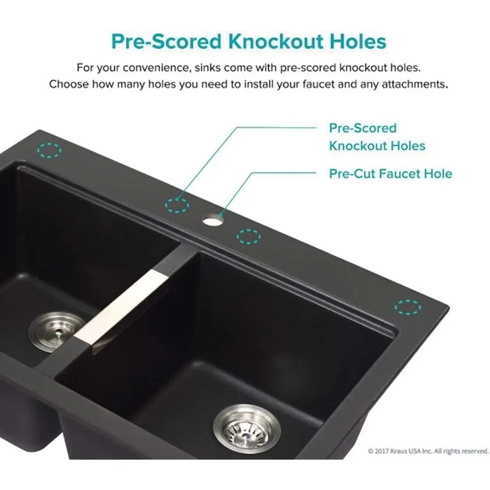 XMSJ Quarza Granite Sink Drop In 50 50 Double Bowl