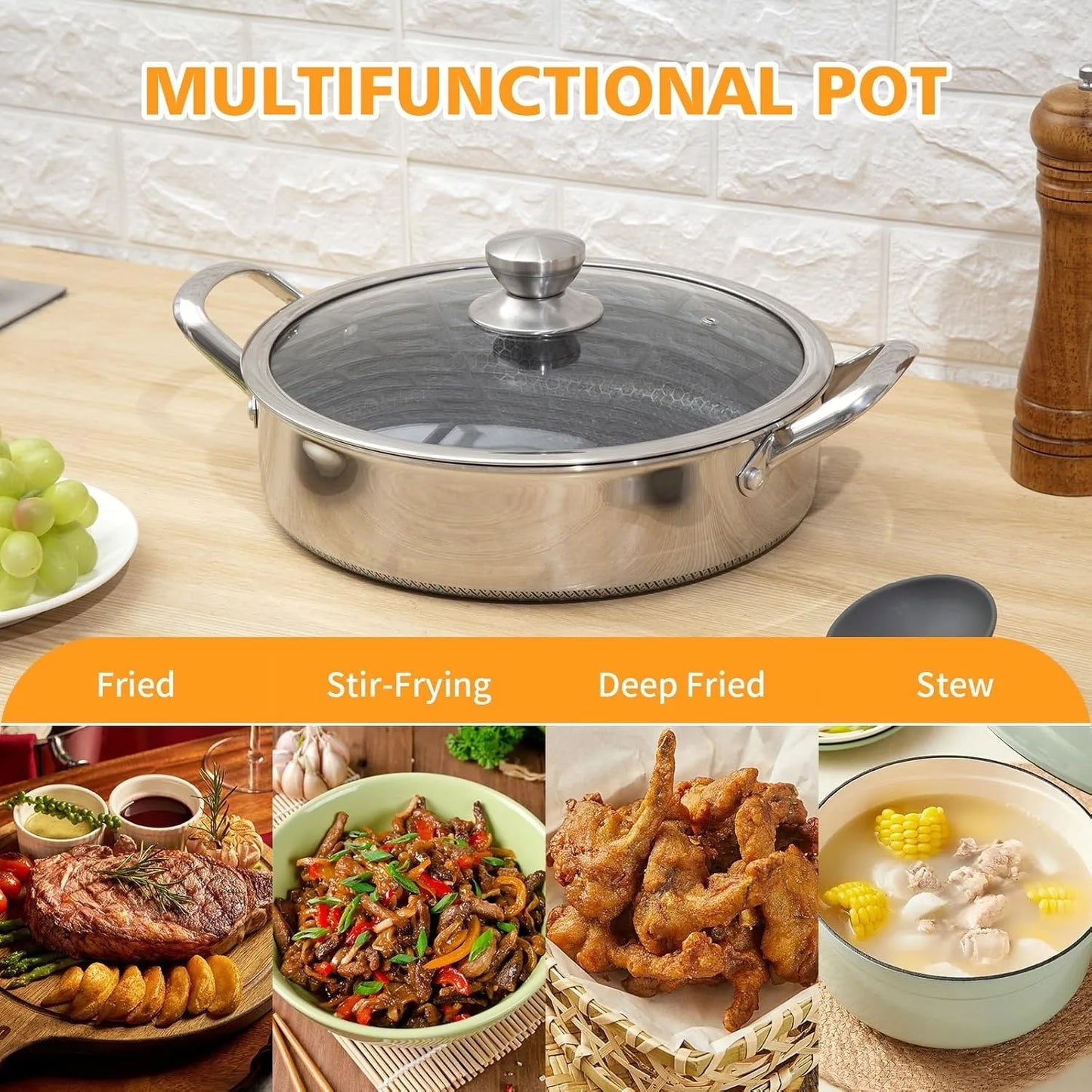 Stainless Steel Nonstick Sauté Pan with Lid for Healthy Cooking