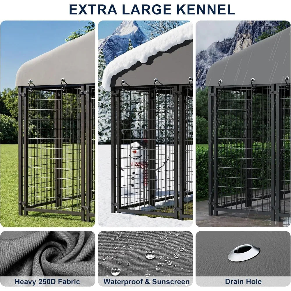 Heavy Duty 10X10FT Outdoor Dog Kennel with Roof and Double Lock Secure Cage for Pets