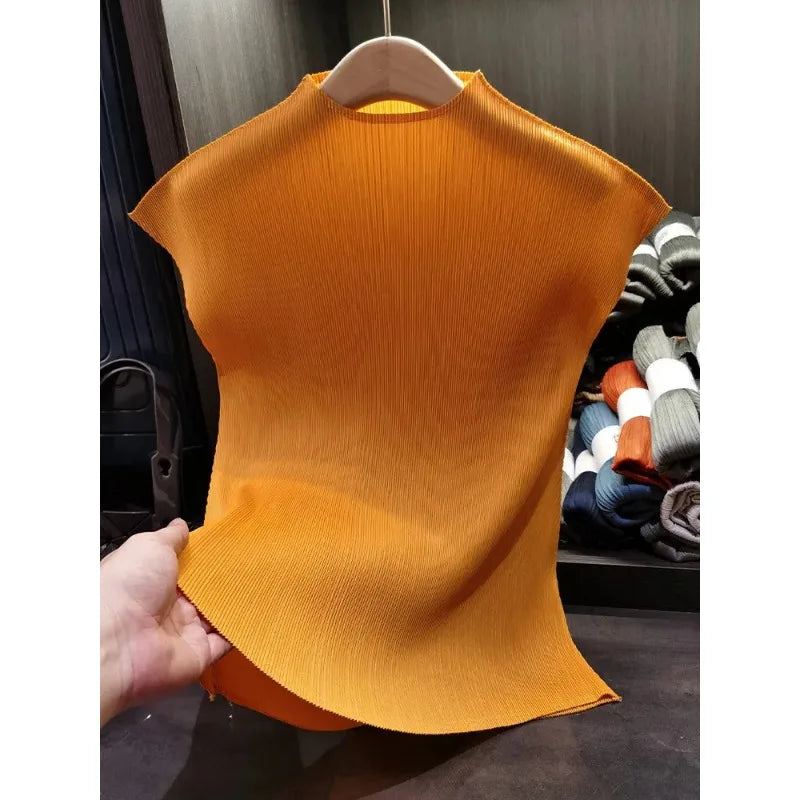 YUDXCN Women Pleated Top with Stand Up Collar