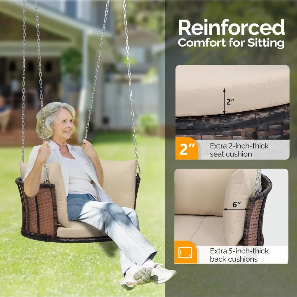 2.4 FT Round Rattan Porch Swing for 1 Person Outdoor 440 LBS Capacity