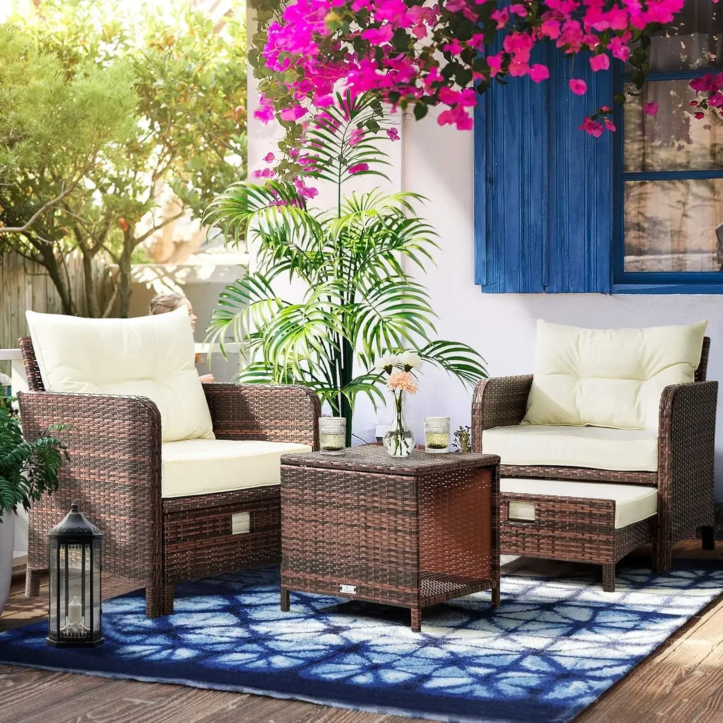 Wicker Outdoor Patio Furniture Set With Conversation Chairs And Coffee Table