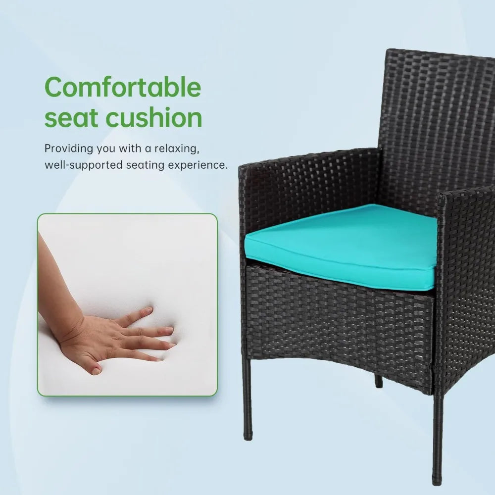 4 Piece Outdoor Wicker Patio Conversation Furniture Set with Coffee Table and Seat Cushions