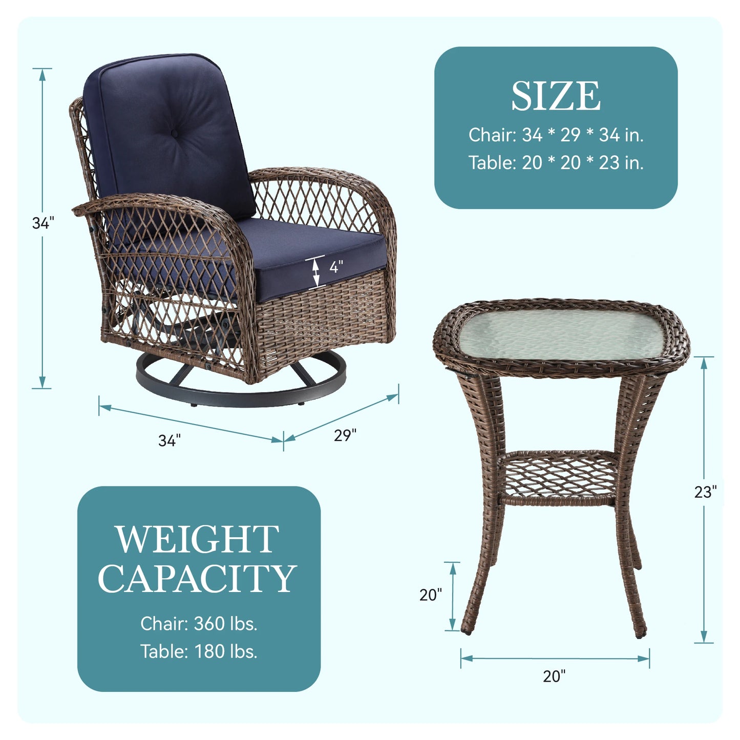 Cozy Outdoor Patio Furniture Set With Rotating Rocking Chairs