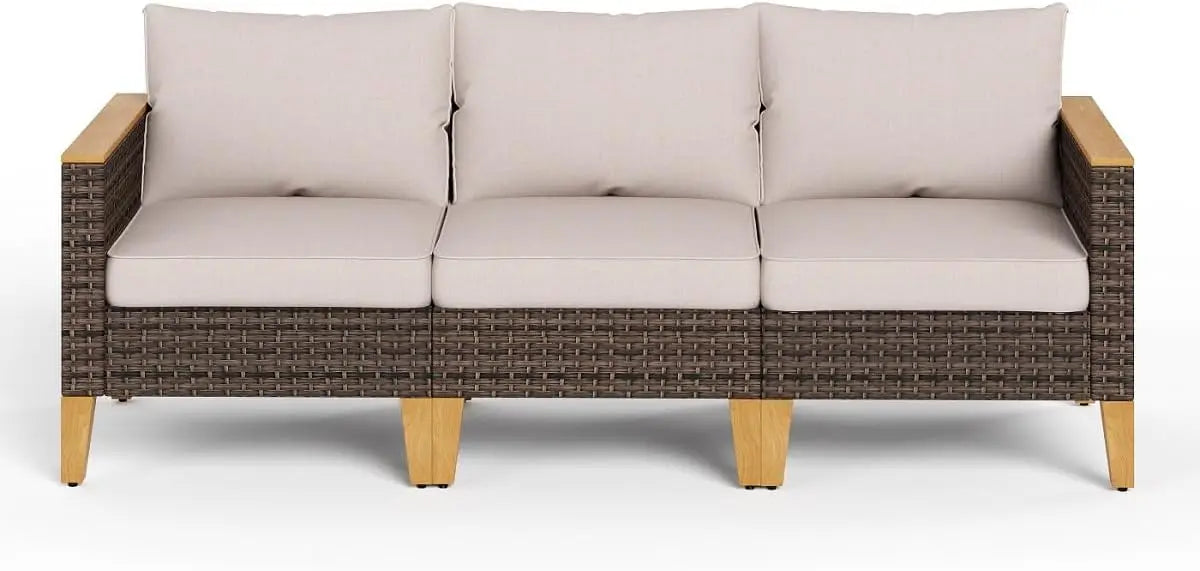 9 Piece Wicker Patio Furniture Set with 56 Inch Fire Pit Table All Weather PE Rattan Patio Sectional Sofa Conversation Set