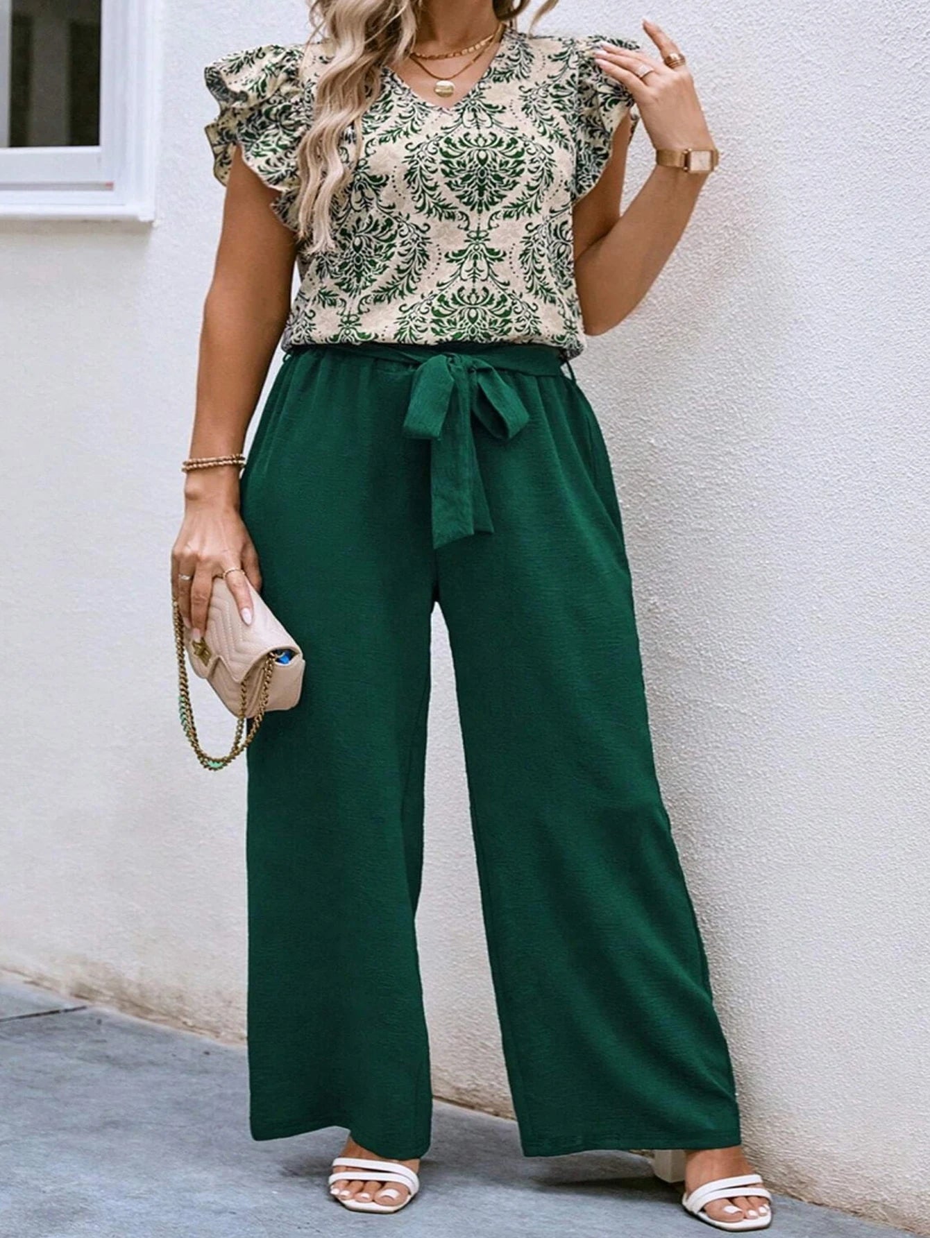 Plus Size Casual V-neck Two Piece Set for Summer