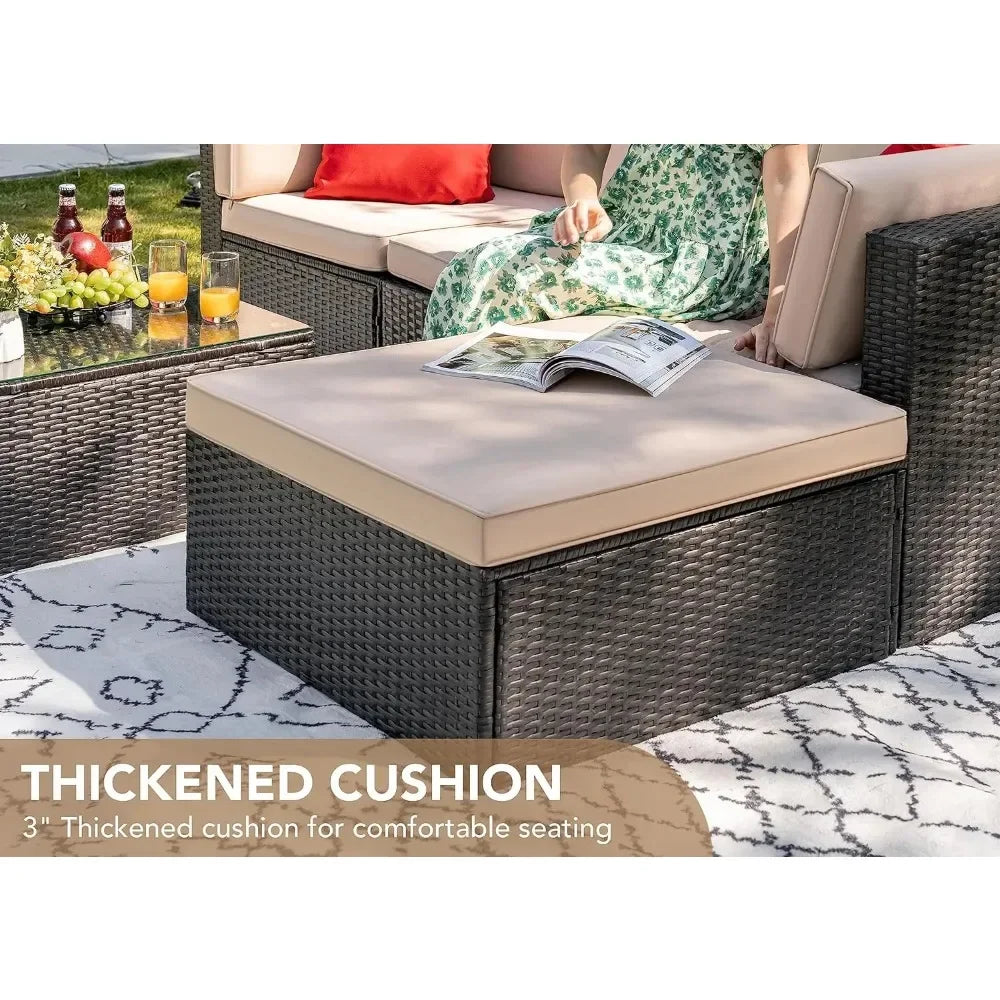 2/5 Pieces All Weather Outdoor Sectional Patio Furniture Set Wicker Rattan Sofa