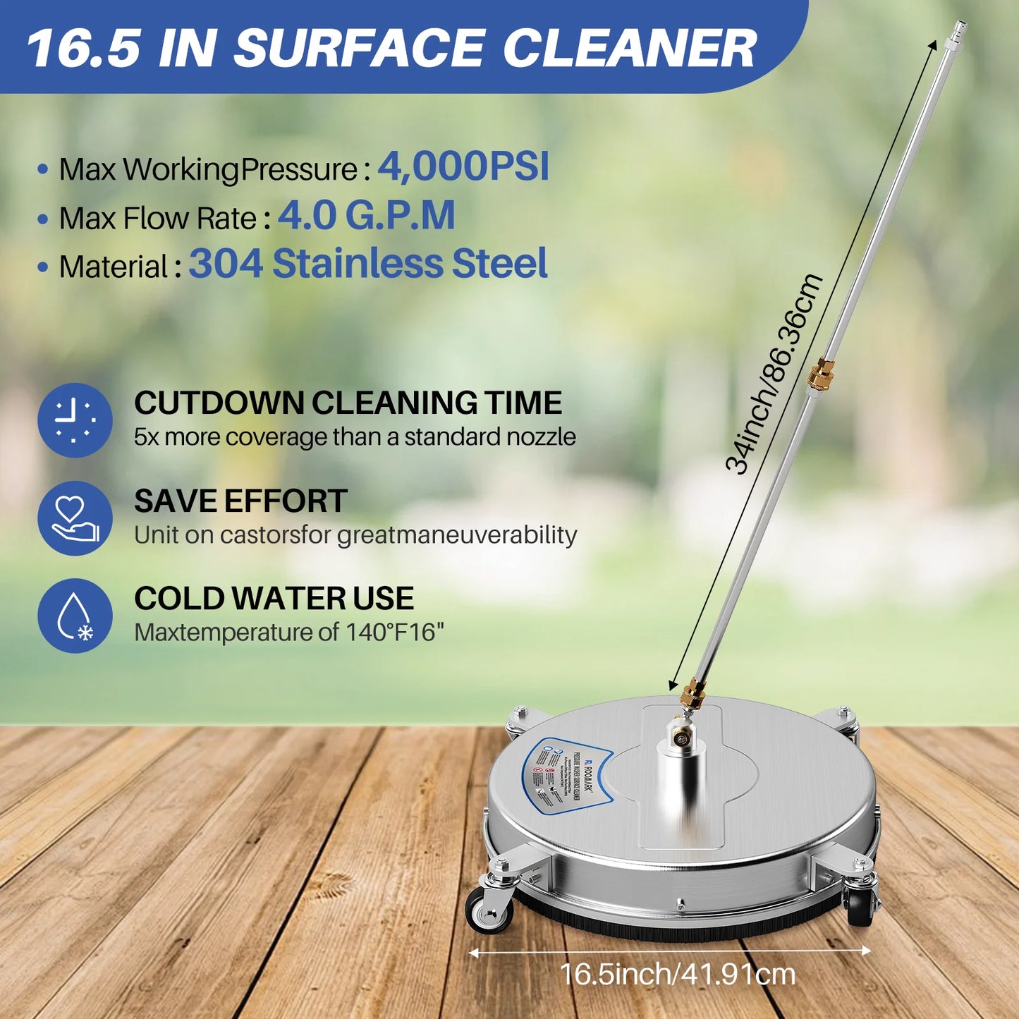 Roomark 4000 PSI Pressure Washer Surface Cleaner For Driveways Patios